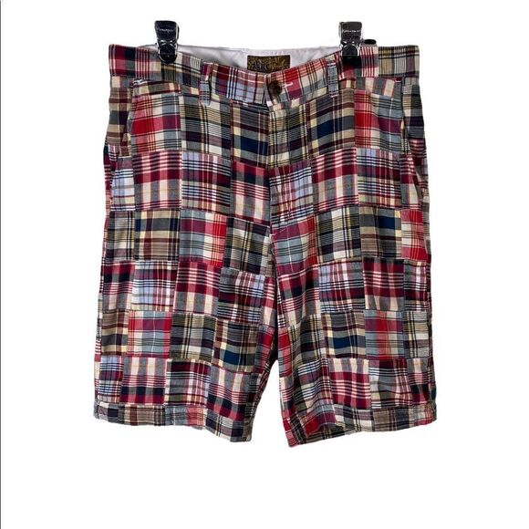 Men’s Patchwork Madras F/F Shorts by Blue Size 34 - Picture 1 of 7